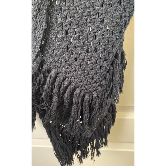 American Eagle Black Open Crochet Fringe Hem Cardigan Women's Size X-Small - Picture 4 of 7